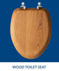 Natural Oak Veneer Toilet Seat With Chrome Hinges Elongated Fit Durable Wood Look Ideal For Quick Bathroom Upgrades