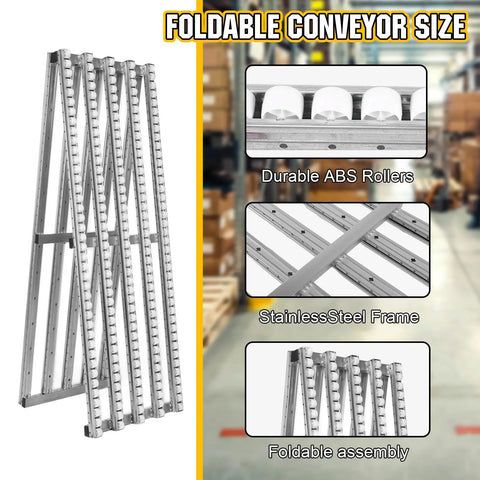 Heavy-Duty Foldable Gravity Roller Conveyor Without Power For Moving Heavy Boxes Crates And Pallets, foldable design with durable ABS rollers.