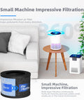 Living room with 4-in-1 Air Filter Replacement for Smoke Pollen Dander Hair Odors, 2 Pack, Standard Version on coffee table