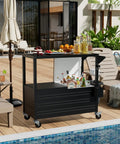 80 Qt Rolling Ice Chest With Tabletop Cooler Cart On Wheels For Patio And Outdoor Kitchen Prep Station Drink Cooler For BBQ Camping Parties Scratch Resistant Spill Proof Tabletop Black near poolside