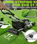 D Ring Quick Mount Lawn Striping Kit For EGO 21 Inch And Ryobi Walk Behind Mowers with 17 Inch Roller in use on grass