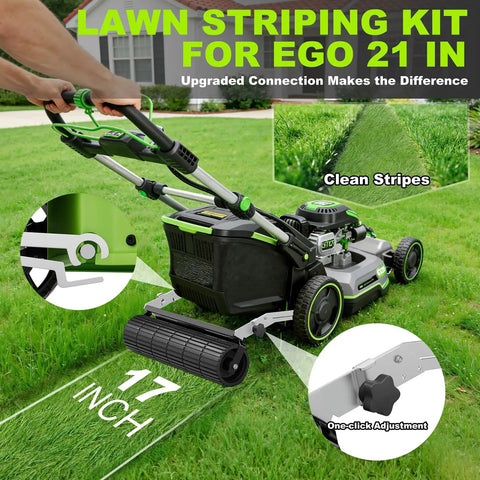 D Ring Quick Mount Lawn Striping Kit For EGO 21 Inch And Ryobi Walk Behind Mowers with 17 Inch Roller in use on grass