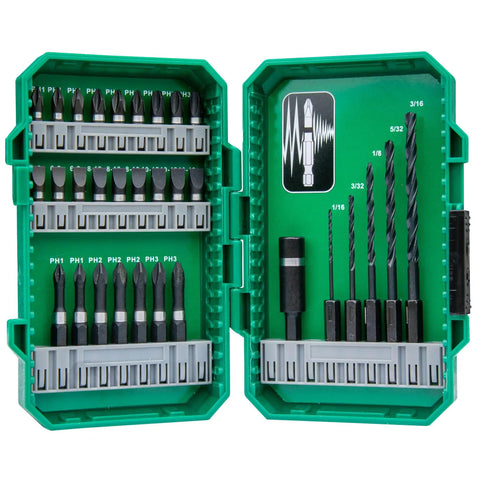 31 Piece Drill And Drive Bit Set With 18 Insert Drive Bits, 7 Two Inch Power Bits, 5 Drill Bits And A Bit Holder In Durable Case
