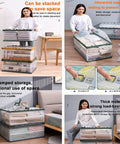 Heavy Duty Collapsible Storage Bins With Lids stacked with clothes, showcasing sturdy plastic, space-saving design, and easy access.