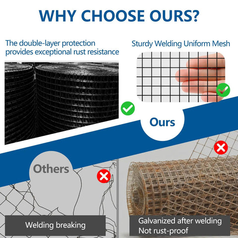 Comparison of 1/2 Inch 19 Gauge PVC Coated Hardware Cloth Wire Mesh Roll with other rust-prone mesh, highlighting durability.
