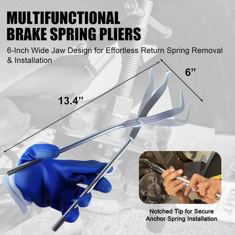 Heavy Duty Brake Tool Set 32 Pieces Caliper And Drum Tools Including Pliers Installer Remover Retainer Thrust Bolt Adapters Retaining Plates And 24 Disc Brake Tools For Caliper Service, multifunctional brake spring pliers in use