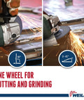 Using Tiger Type 27 Cut And Grind Combo Wheel A30S Seven Inch by One Eighth Inch for cutting and grinding metal surfaces.