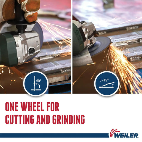 Using Tiger Type 27 Cut And Grind Combo Wheel A30S Seven Inch by One Eighth Inch for cutting and grinding metal surfaces.