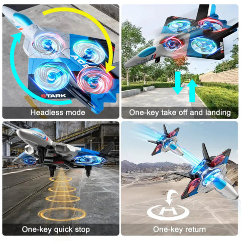 Foam RC Planes With 1080P Camera For Kids And Adults Ages 8 To 16 Easy To Fly One Key Takeoff Lighted Jet with features highlighted