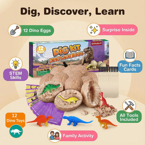 12 Pack Dinosaur Egg Dig Kit For Kids Aged 4 to 12, Excav