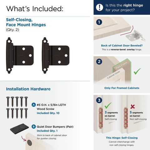 Reverse Bevel Face Frame Cabinet Hinge With Variable Overlay Self Closing Face Mount Oil Rubbed Bronze Finish 2 Pack