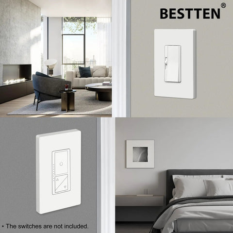 10 Pack Screwless Decorator Outlet Wall Plates Glossy Off White 1 Gang Switch Cover H4.69 X W2.91 Inches in modern living room.