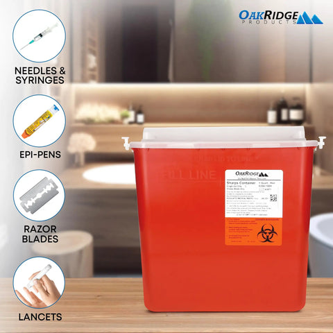 5 Quart Sharps Container 3 Pack For Home And Professional Use With Horizontal Drop Lid And Dual Levers For Safe Biohazard Needle And Syringe Disposal CDC Certified, red