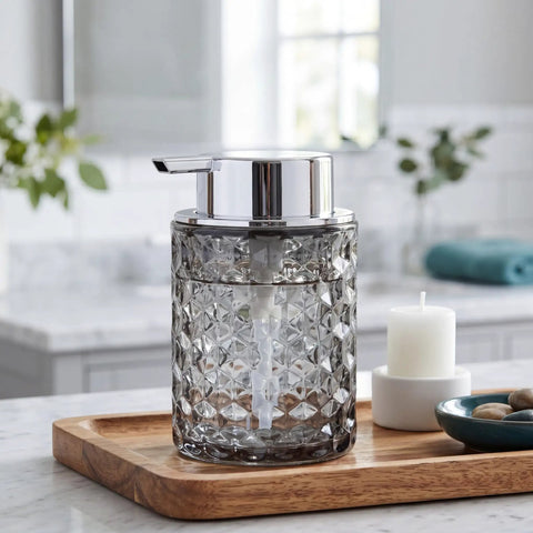 Foaming Hand Soap Dispenser With Diamond Pattern Clear Glass Refillable Foam Pump Bottle For Hand Soap Dish Soap Body Wash Shampoo Facial Cleanser And Baby Wash Must Have Everyday Essential Go To For Bathroom Kitchen And Commercial Use