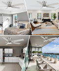 52 Inch Flush Mount Brushed Nickel Ceiling Fan With Light And Remote, Ultra Quiet DC Motor in living room, bedroom, kitchen, patio