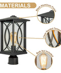 Outdoor Post Light Black Finish Waterproof Pole Lantern Lighting Fixture With Tempered Clear Seeded Glass material details
