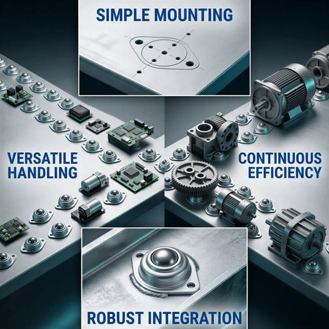 Image of 20 Pcs Carbon Steel Ball Transfer Units Set Screw Mounted Roller Ball Bearings For Conveyor Systems Universal Rotation Casters
