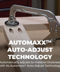 Automaxx Auto-Adjust Clamp Pressure Technology Wood Project Clamp 3 Inch Face Clamp securing wood in workshop.