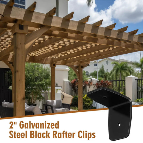 12 Pack Black Pergola Rafter Clips With Screws, Galvanized Steel Brackets For Lumber Beams And Ceiling Joists, Hurricane Style Rafter Ties For Timber 2 Inch Heavy Duty All In One Hardware Kit