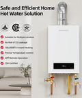 Heavy Duty 180000 BTU Indoor Natural Gas Tankless Water Heater Dishes Out 7.9 GPM Of Instant Hot Water With Sealed Combustion Tech, wall-mounted unit with display