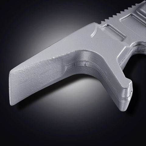 Close-up of 15 Inch Multi Function Demolition Tool Nail Puller with cross hatch hammer tip for breaking drywall, tile, plaster, wood.