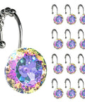 Dope Diamond Crystal Shower Curtain Hooks With Glide Balls Rainbow Color Rustproof Metal Mermaid Rings For Girls 12 Pack