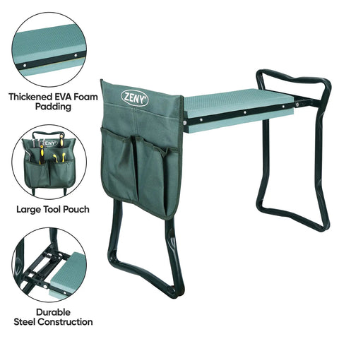 Folding Garden Kneeler Seat With Thick Foam Kneeling Pad Portable Garden Bench Stool Tools Pouch Steel Construction