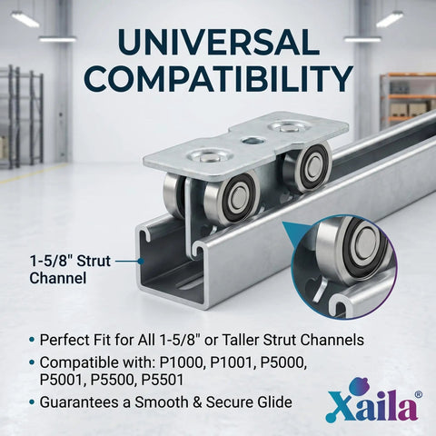 Beefy 4 Wheel Trolley Assembly for Unistrut 1-5/8 Channel Replacement Galvanized Steel Cart Universal Compatibility