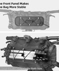 All Weather Bicycle Handlebar Bag With Dual Sided Opening And Folded Closure, Waterproof Inner Pocket, attached to bike.