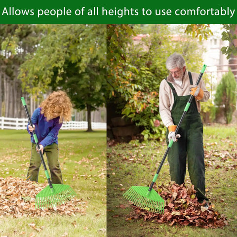 Heavy Duty Plastic Leaf Rake With 23 Tines, 16 Inch Wide Lawn Rake For Leaves And Grass, Thatch Garden Rake With Long Handle