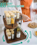 Two Tier Wooden Spice Rack Organizer With 360 Degree Rotating Lazy Susan, 11.8 Inch Large Capacity Countertop Shelf