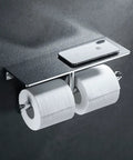 Heavy Duty Double Toilet Paper Holder With Phone Shelf Polished Chrome Dual Roll Tissue Dispenser Solid Brass Wall Mount