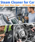 Handheld Steam Cleaner For Home And Car, 2500W High Pressure Hot Steamer cleaning car windshield and seat with steam.
