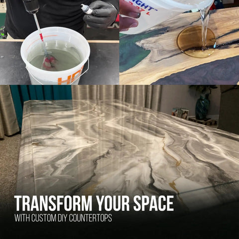 One Gallon Epoxy Resin Kit For Countertops And Bar Tops Delivers A Hella Glossy Shine while mixing, pouring, and finished shiny surface.