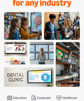 Collage showing 4K Digital Signage Stick in various industries for businesses with no tech skills needed, easy content management.