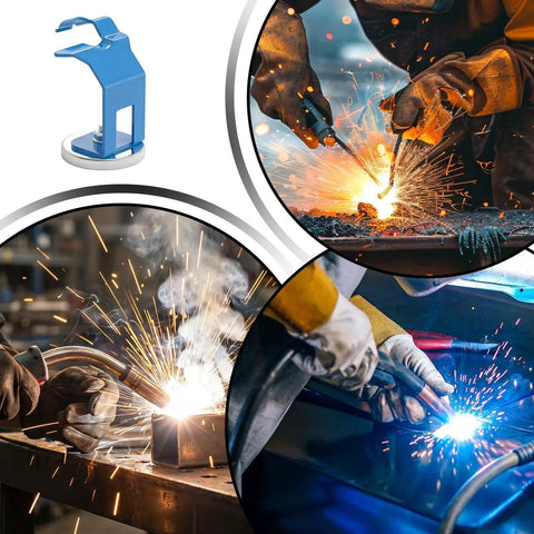 Heavy-Duty Precision Welding Holder With Strong Magnetic Base For Hands-Free Mig Torch Positioning, reliable for organized metal projects.