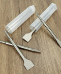 Four-piece masonry chisel set for rotary hammer drills, includes point, flat, wide scaling chisels with 40CrMo alloy steel.