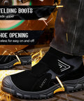 Men's Slip On Steel Toe Welding Work Boots With Hook And Loop Closure Rugged High Top Safety Boots For Welders, black
