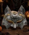 Rad Steampunk Fox Half Mask With Retro Gears And Rivets For Halloween Costume Party, unique silver metal design with intricate details.