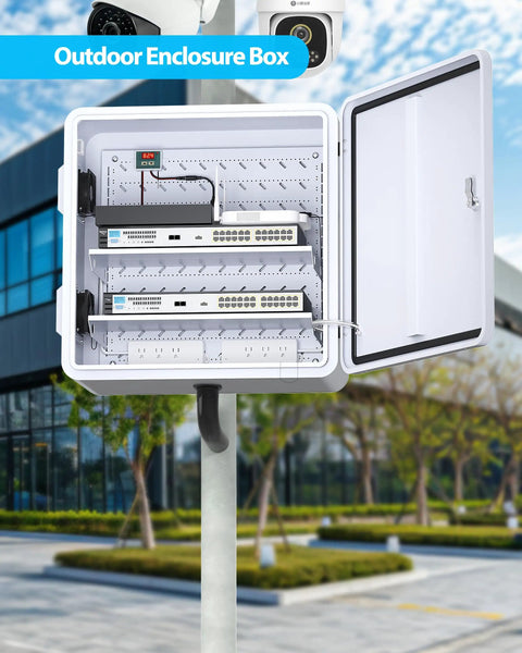 Heavy-Duty 24 X 24 X 12 Inch Galvanized Steel Electrical Junction Box with open door showing wire management setup.