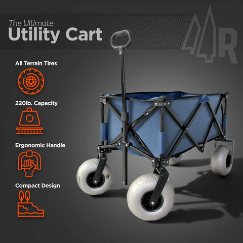 Beach Wagon With Big Wheels For Sand All Terrain Steel Frame Utility Cart With 9 Inch Pneumatic Tires Collapsible Folding Design Sand Warrior RX800 Heavy Duty Front View