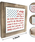 Patriotic Pledge Of Allegiance Wood Sign With Rustic Frame Featuring Blue Stars On White American Flag Classic USA Wall Art For Fourth Of July Memorial Day Indoor Decor Home Or Office Gift, dimensions 5.9x5.9 inches.