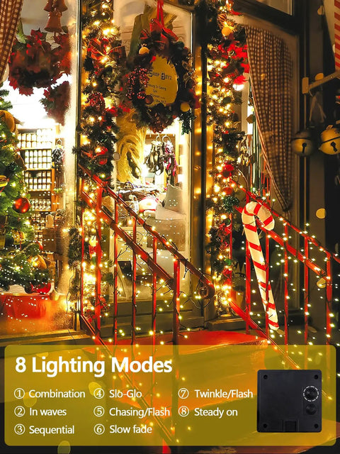 Two Pack 200 LED Solar String Lights For Outdoors Waterproof With 8 Modes And Memory Function Auto On Off Warm White Party