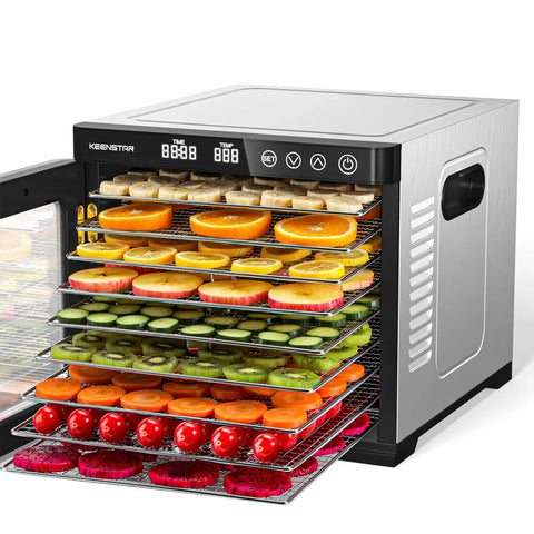 Sweet 9 Tray Stainless Steel Food Dehydrator With Digital Timer And Temperature Control 8.7 Inch Drying Space with fruits.