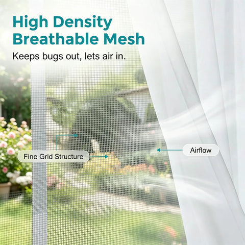 Peel And Stick Window Screen Repair Patch, Weather Resistant Mesh Tape showing high density breathable mesh, airflow feature.