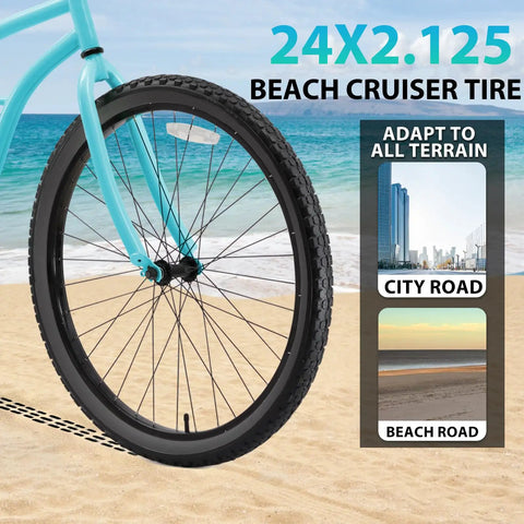 Two Pack Cruiser Bike Tire Kit With Tubes And Levers 24x2.125 Inch folding puncture resistant tire on beach cruiser