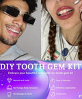 Diy Tooth Gem Kit With Safe Crystals, Teeth Gem Set For Fashionable Smiles, showcasing gem application on smiling individuals.