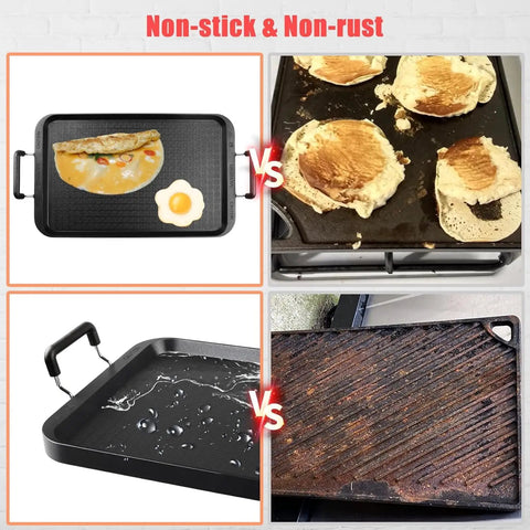 17 Inch Stove Top Griddle For Gas Stoves With Warp Resistant Nonstick Surface, eggs and pancakes comparison