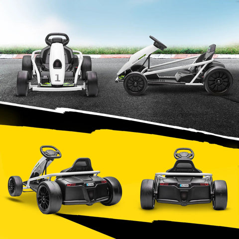 24V Electric Go Kart For Kids, Drift Ready Battery Powered Ride On Toy, 8.1 MPH Top Speed, Slow Start, Music, Horn, Safety Belt, Outdoor Fun For Ages 8 To 12, White