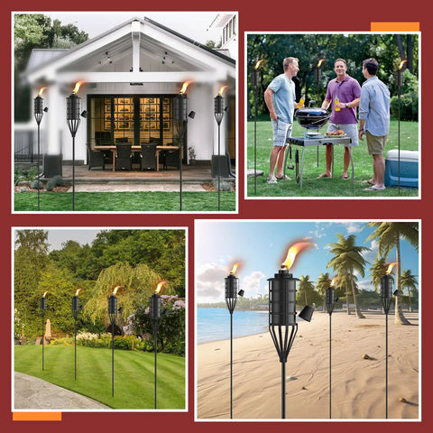 Set Of 4 Outdoor Metal Torch Lights With 22oz Fuel Capacity, 59.5 Inch Citronella Torches On 5 Prong Grounded Stakes For Patio decor